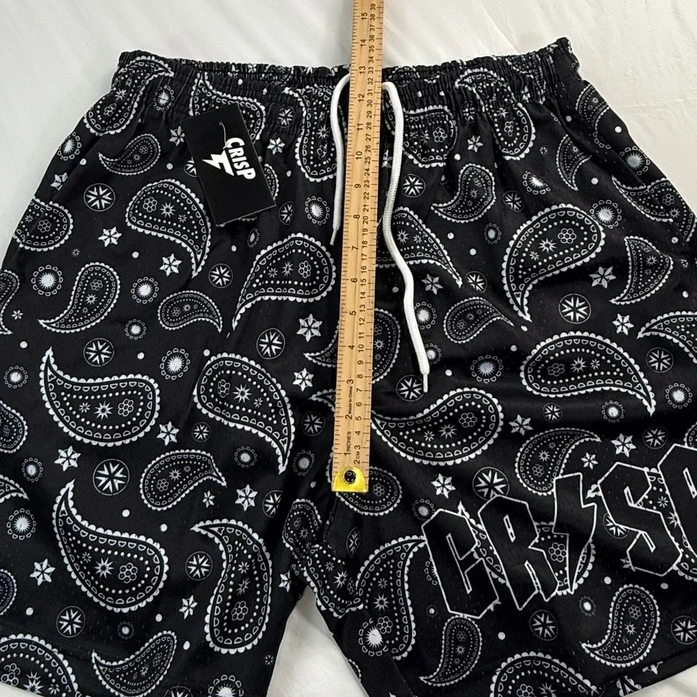 Crisp Lifestyle Paisley Bandana Mesh Shorts Black White Mens XL New